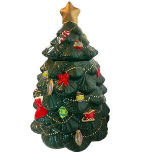 Vtg Lrg Christmas Tree Cookie‎ Jar Ornaments & Gold  Star + trim rare Collector